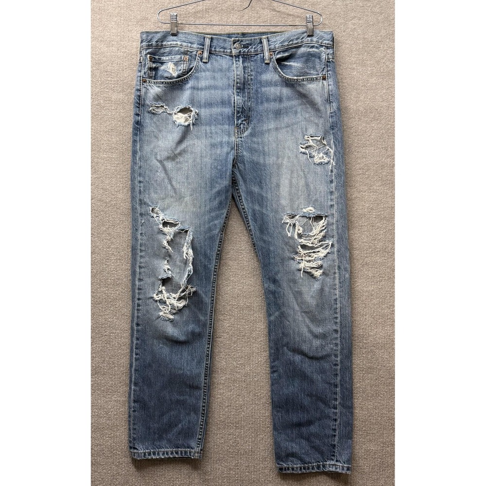 Levis 522 Jeans Mens 36x30 Blue Medium Wash‎ Slim Tapered Distressed Grunge